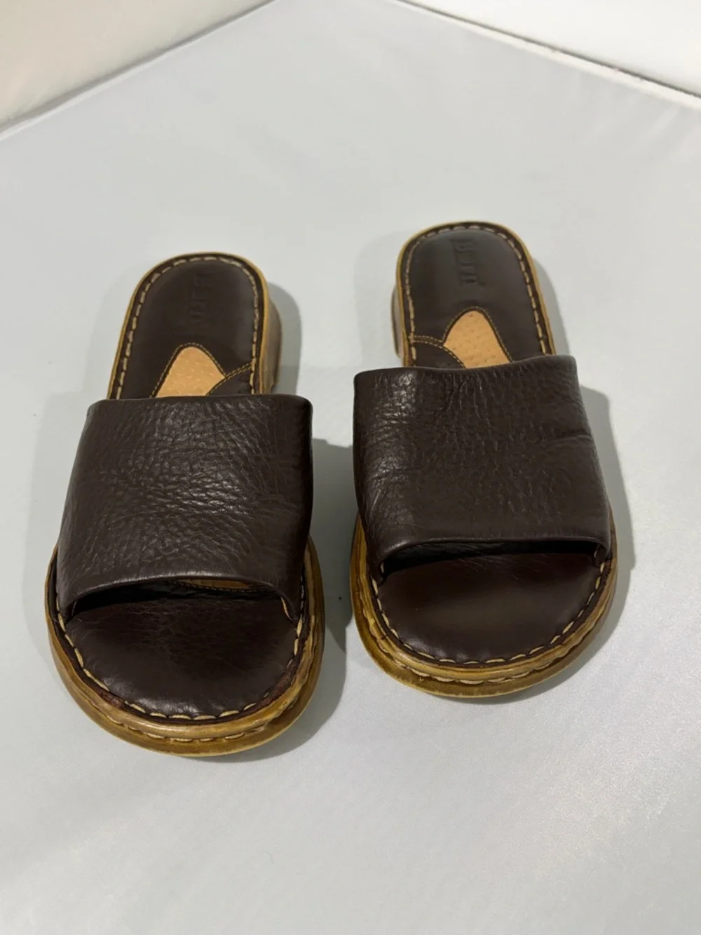 Born Two-Tone Brown Leather Men’s Slide On